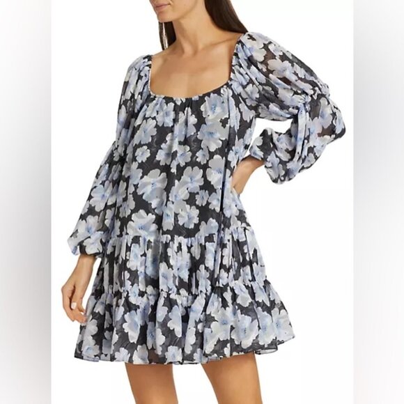 NWT En Saison Teagan Babydoll Mini Dress in Black Multi - Picture 2 of 6